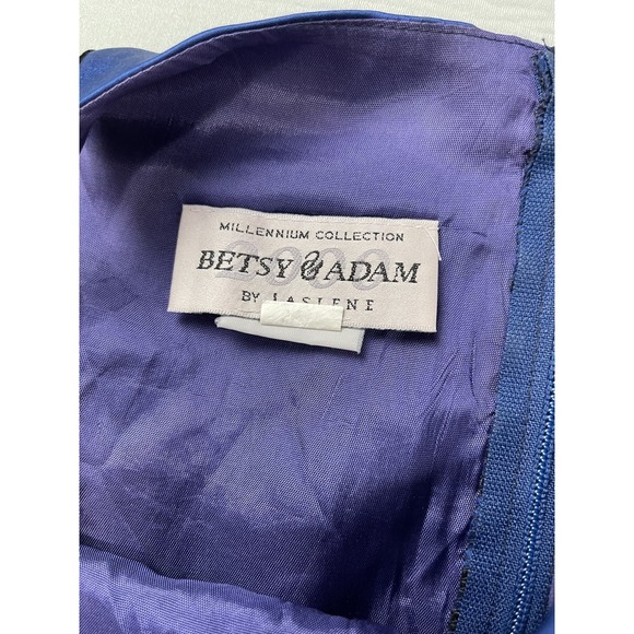 Betsy & Adam Womens Dress 6 Retro Hoco Prom Cocktail Velvet Flocked Blue Floral - Picture 4 of 10